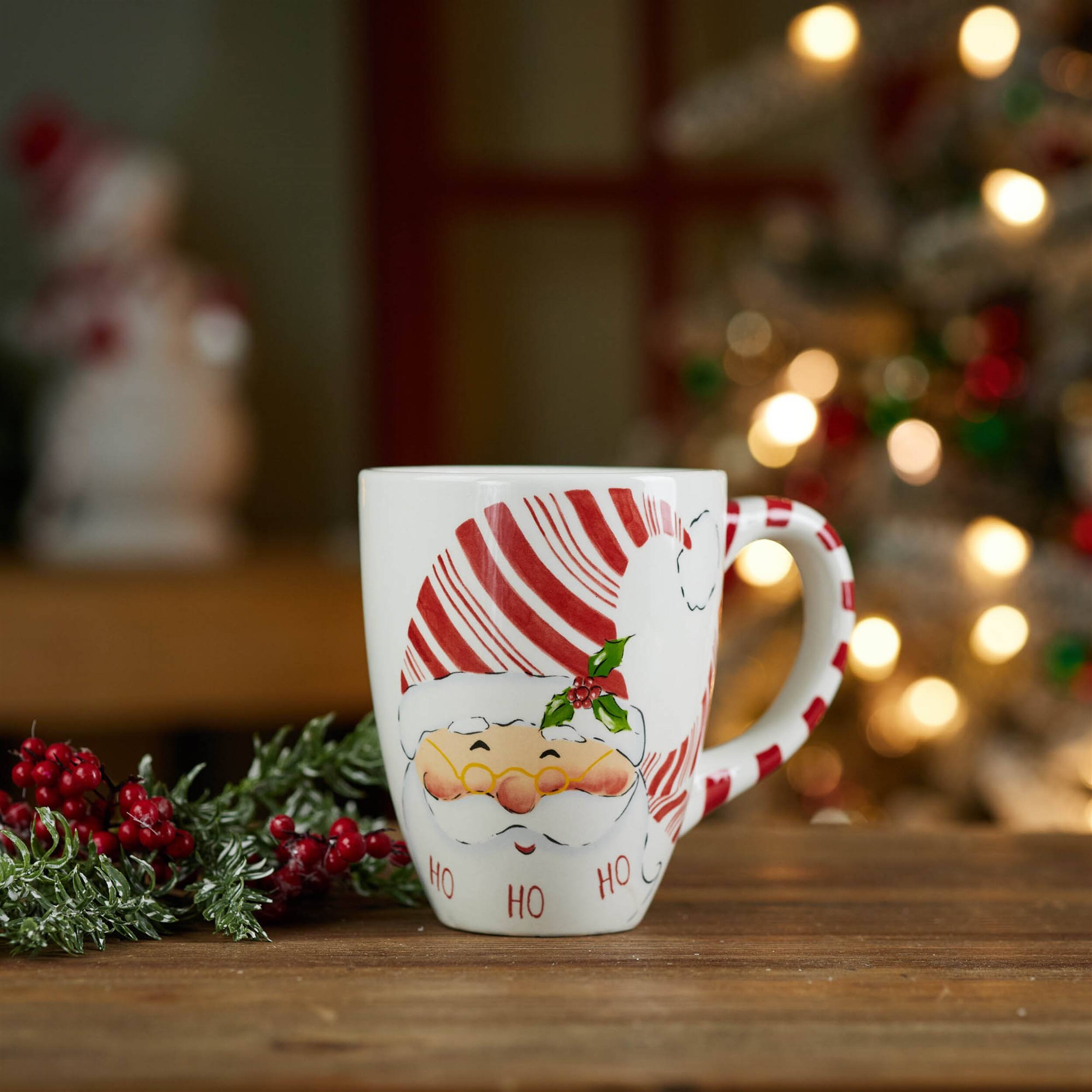 Angle. BreeBe - Santa Coffee Mug (Set of 2) - White, Red.