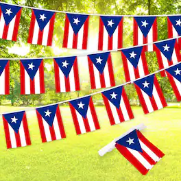 G128 - Puerto Rico Bunting Banner - 33 ft String with 38 Mini Flags (8.2 x 5.5 in), 150D Polyester - Assorted Colors