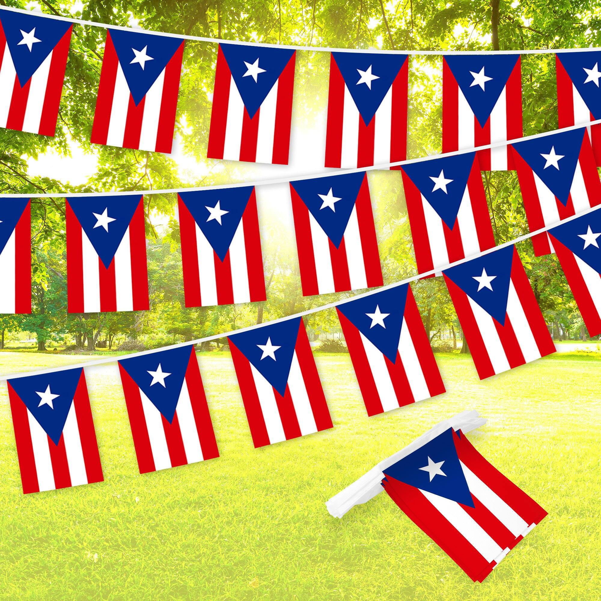 Front. G128 - Puerto Rico Bunting Banner - 33 ft String with 38 Mini Flags (8.2 x 5.5 in), 150D Polyester. - Assorted Colors.