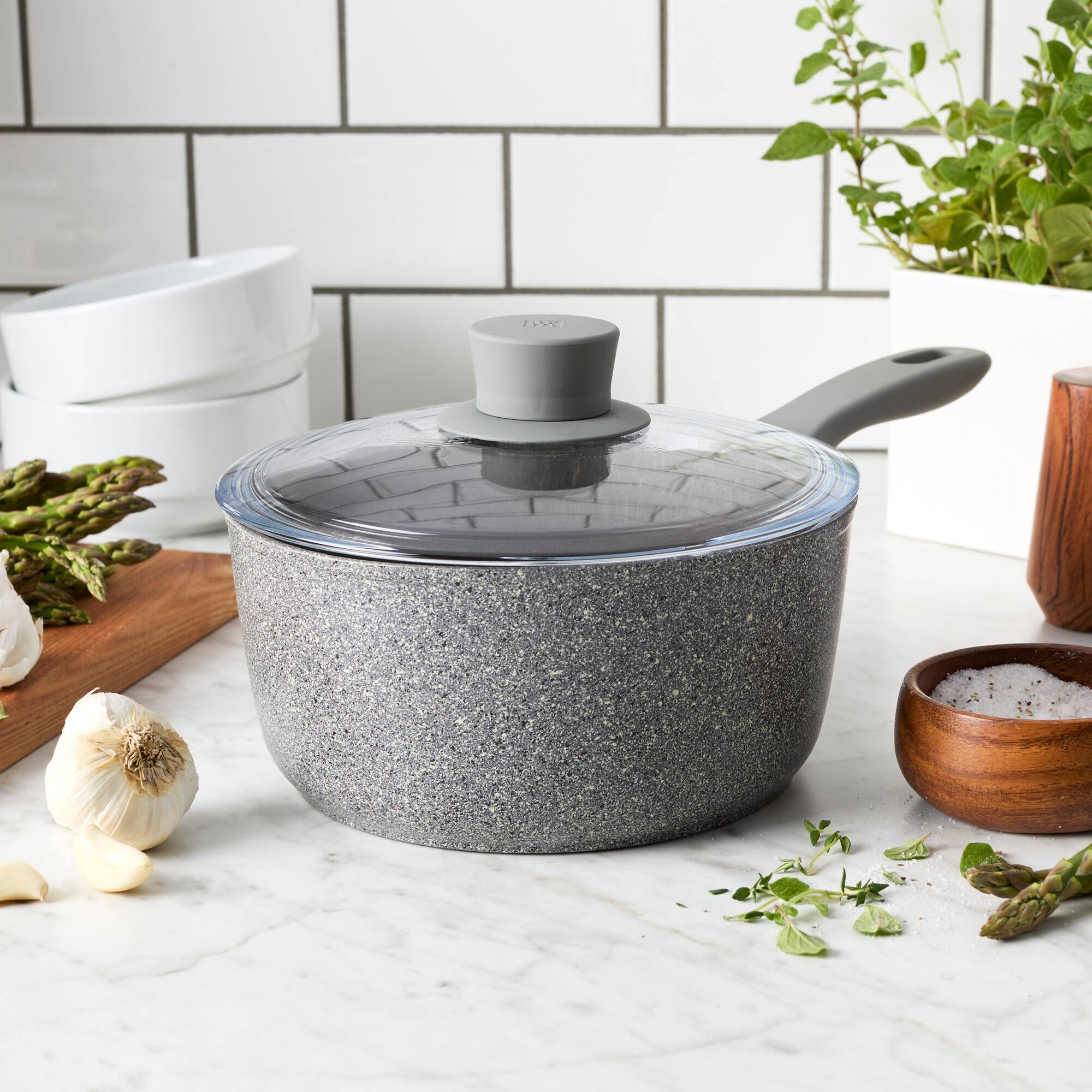 Alt View 4. ZWILLING - ZWILLING Parma Plus 2.9-qt Aluminum Nonstick Saucepan with Lid - Grey.