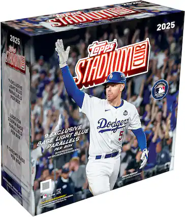 2025 TOPPS STADIUM
9 EXCLUSIVE LIGHT BLUE PARALLELS PER BOX
9 EXCLUSIVE BASE LIGHT PARALLELS PER BOX
9 CHROME BASE PARALLELS PER BOX
LOOK FOR 2 SEPIA BASE PARALLELS PER BOX
FREDDIE FREEMAN
LOS ANGELES DODGERS
MAJOR LEAGUE BASEBALL
OFFICIALLY LICENSED PRODUCT
VISIT TOPPS.COM/NPN FOR DETAILS AND ENTRY (NO PURCHASE NECESSARY)
PRODUCT OF CHINA
MADE IN CHINA