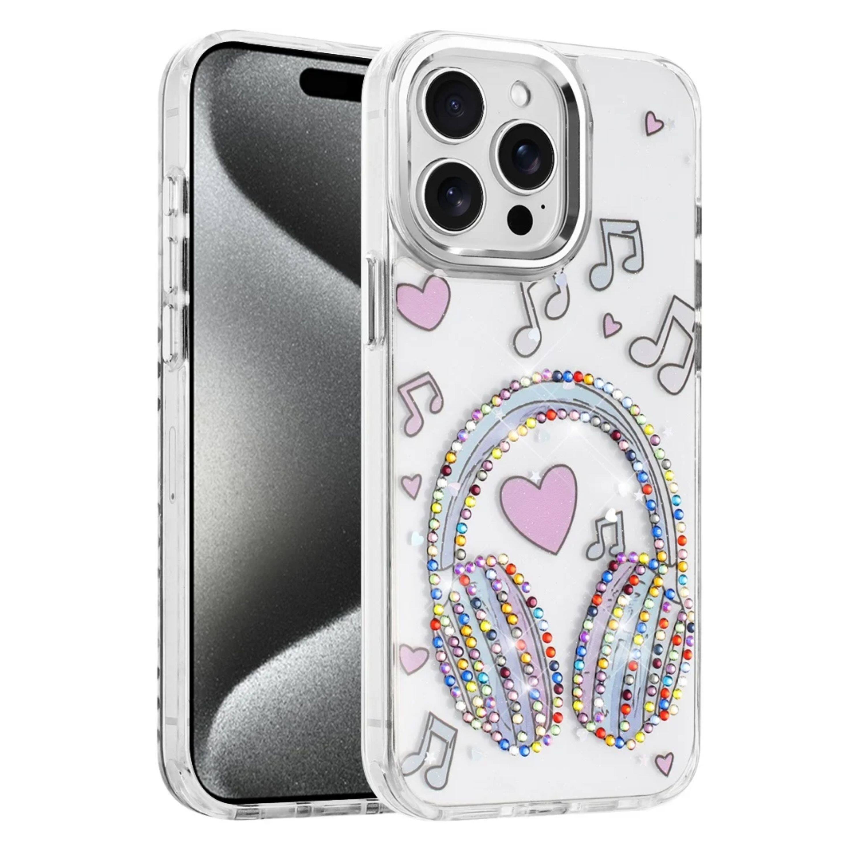 Front. Kitcheniva - Colorful Epoxy Design Plastic Jewel Phone Case With 2 Pcs Tempered Glass For iPhone 15 Pro Max Music - Multicolor.
