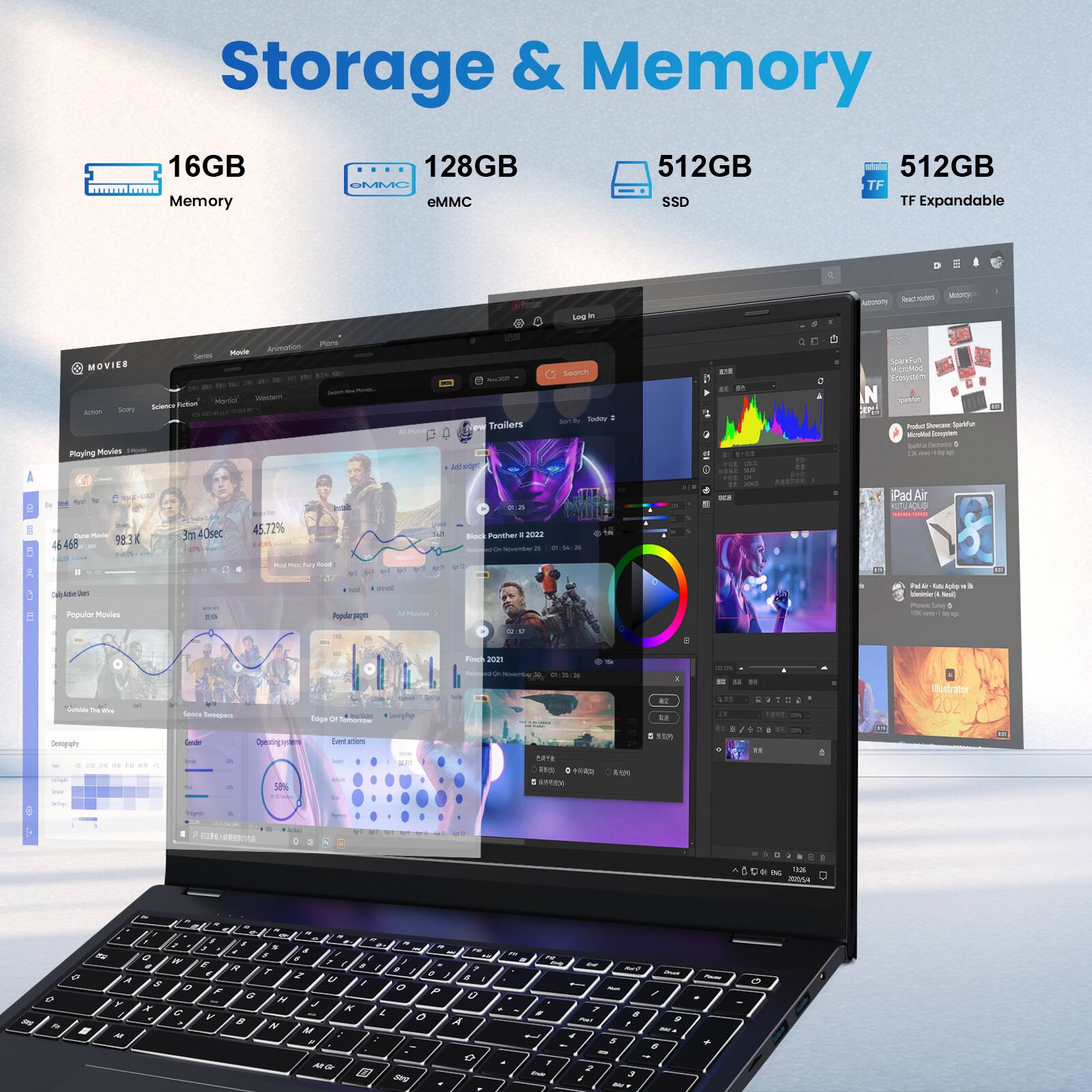 Storage & Memory

16GB Memory
128GB eMMC
512GB SSD
512GB TF Expandable

Playing Movies
- 4646 93K 45.72% 3 40sec

Popular Movies
- 2021
- Astrator 2021
- Senopral

Popular Pages
- 2021
- 2021

Gender
- 50% Male
- 50% Female

Operating System
- Windows 10

Event Actions
- 2021

iPad Air
- 2022

Illustrator
- 2021

Popular Searches
- 2021

Product Thumbnail Expansion
- 2021

Popular Thumbnail Expansion
- 2021

Popular Thumbnail Expansion
- 2021

Popular Thumbnail Expansion
- 2021