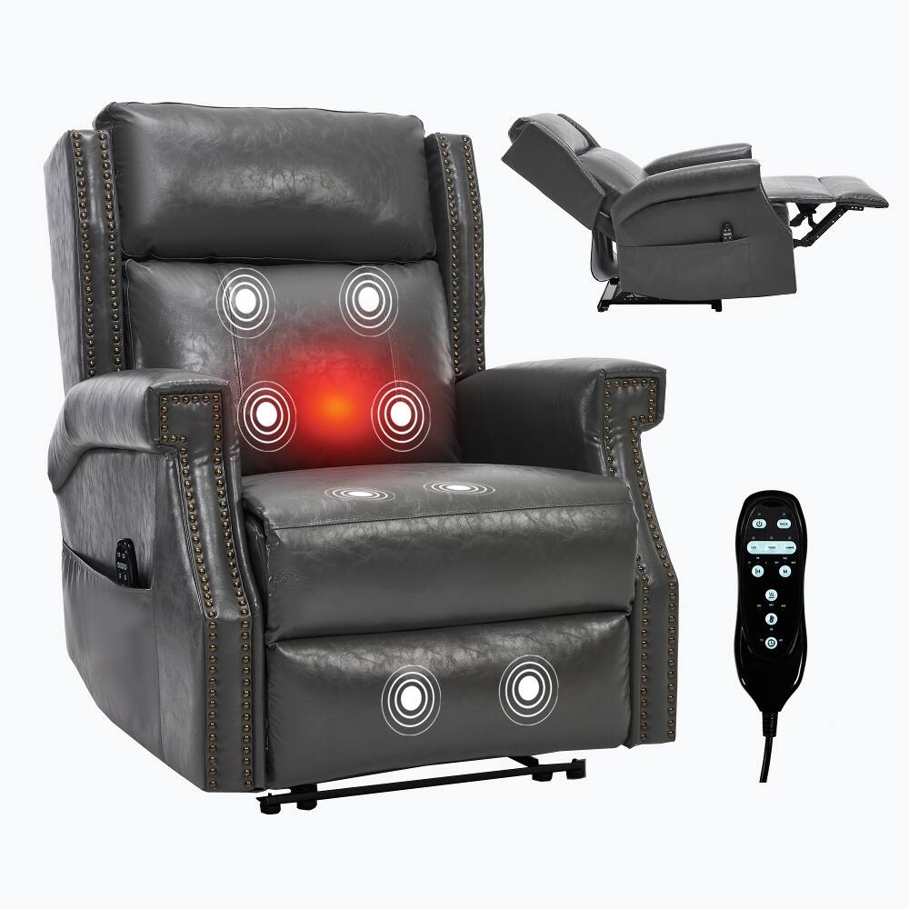 Alt View 7. Ropilly - Ropilly grey manual recliner chair, faux leather massage recliner with lumbar heat for living room - Grey.