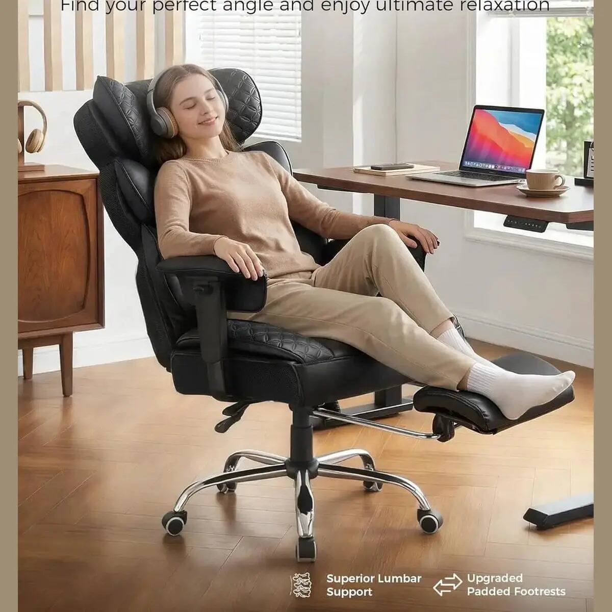 Find your perfect angle and enjoy ultimate relaxation

Superior Lumbar Support

Upgraded Padded Footrests