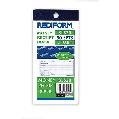 REDIFORM  
MONEY RECEIPT BOOK  
8L820  
50 SETS  
2 PART  
CONSECUTIVELY NUMBERED  
RECEIPT 000001  
MONEY RECEIPT BOOK  
8L820  
77925 82820