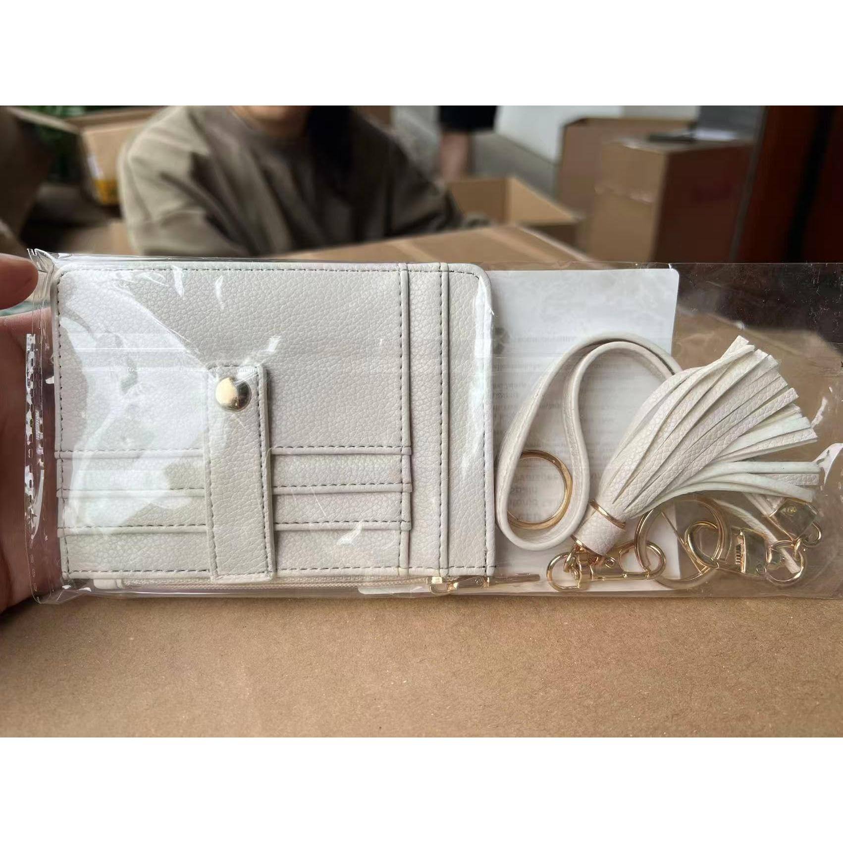 Alt View 5. Jadie Link - Small Wristlet Wallets Women Rfid Credit Card Holder Wallet Keychain beige MULTI-FUNCTION Card holder keychain - Denim blue.