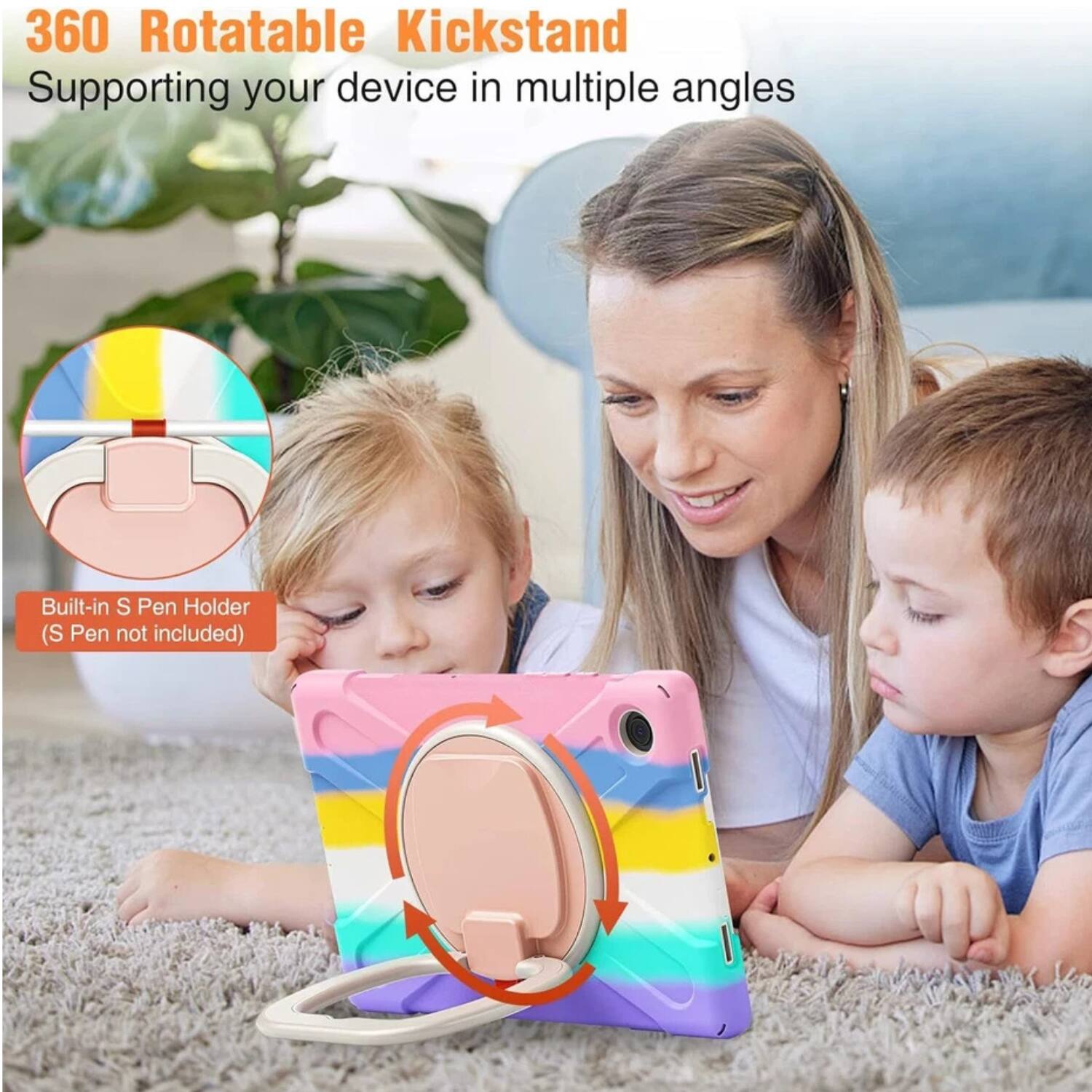 360 Rotatable Kickstand  
Supporting your device in multiple angles  

Built-in S Pen Holder  
(S Pen not included)