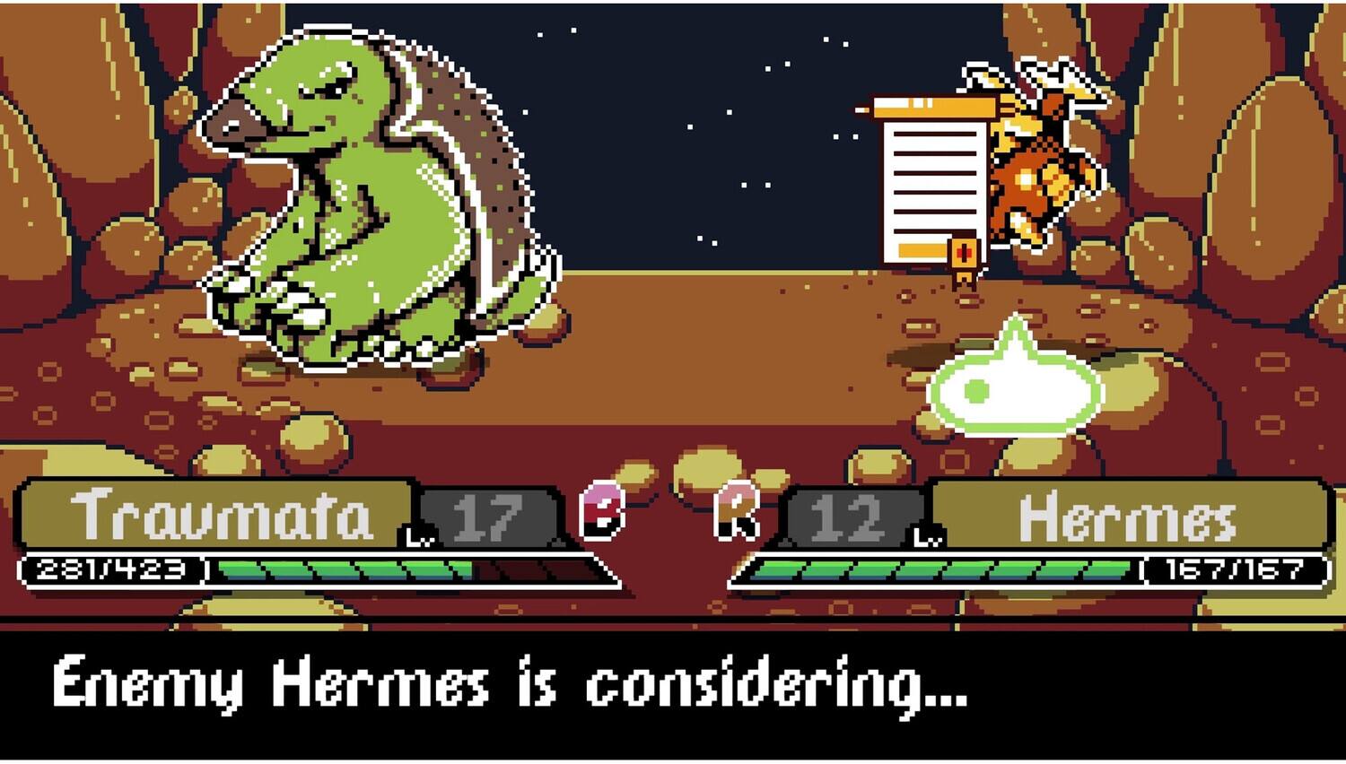 Traumata L 17 281/423 B R 12 Lv Hermes I 167/167  
Enemy Hermes is considering...