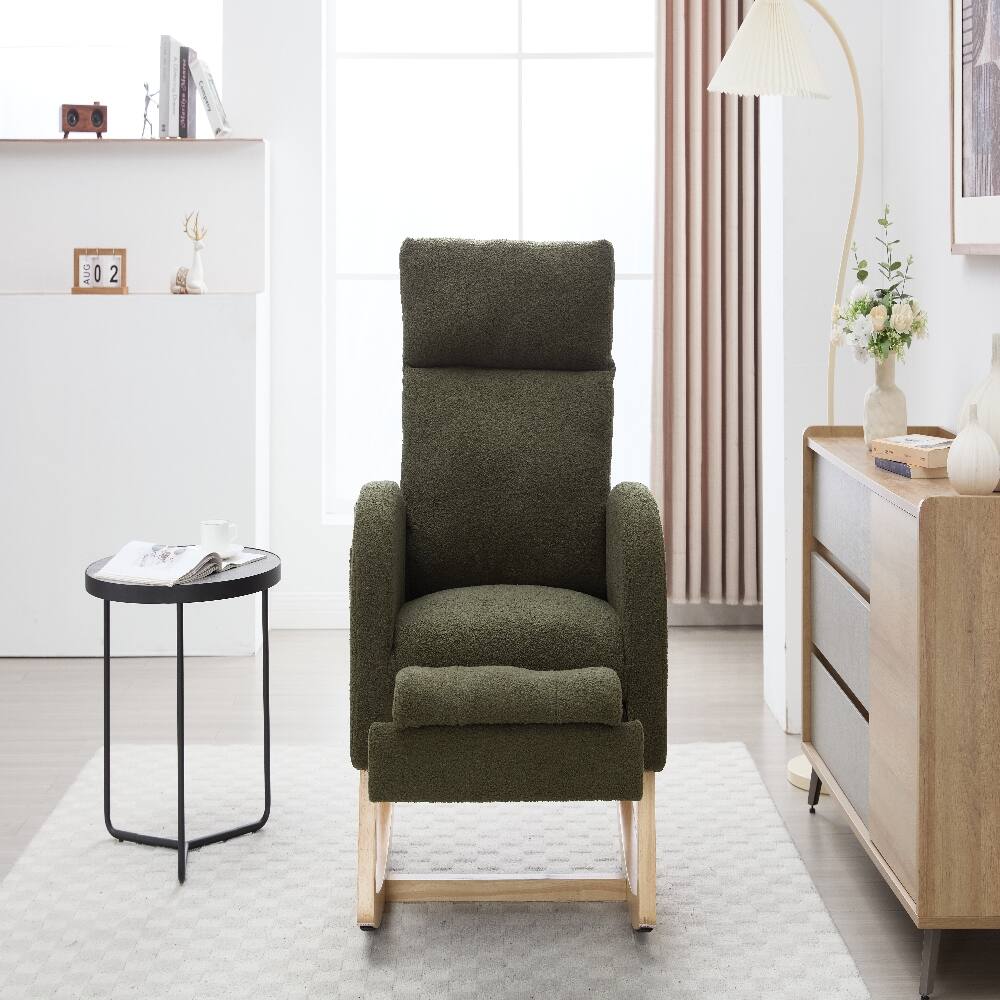 Alt View 10. Loheer - Loheer Green Teddy Fabric Nursery Rocking Chair with Adjustable Footstool Solid Wood Base Leisure Rocker - Green.