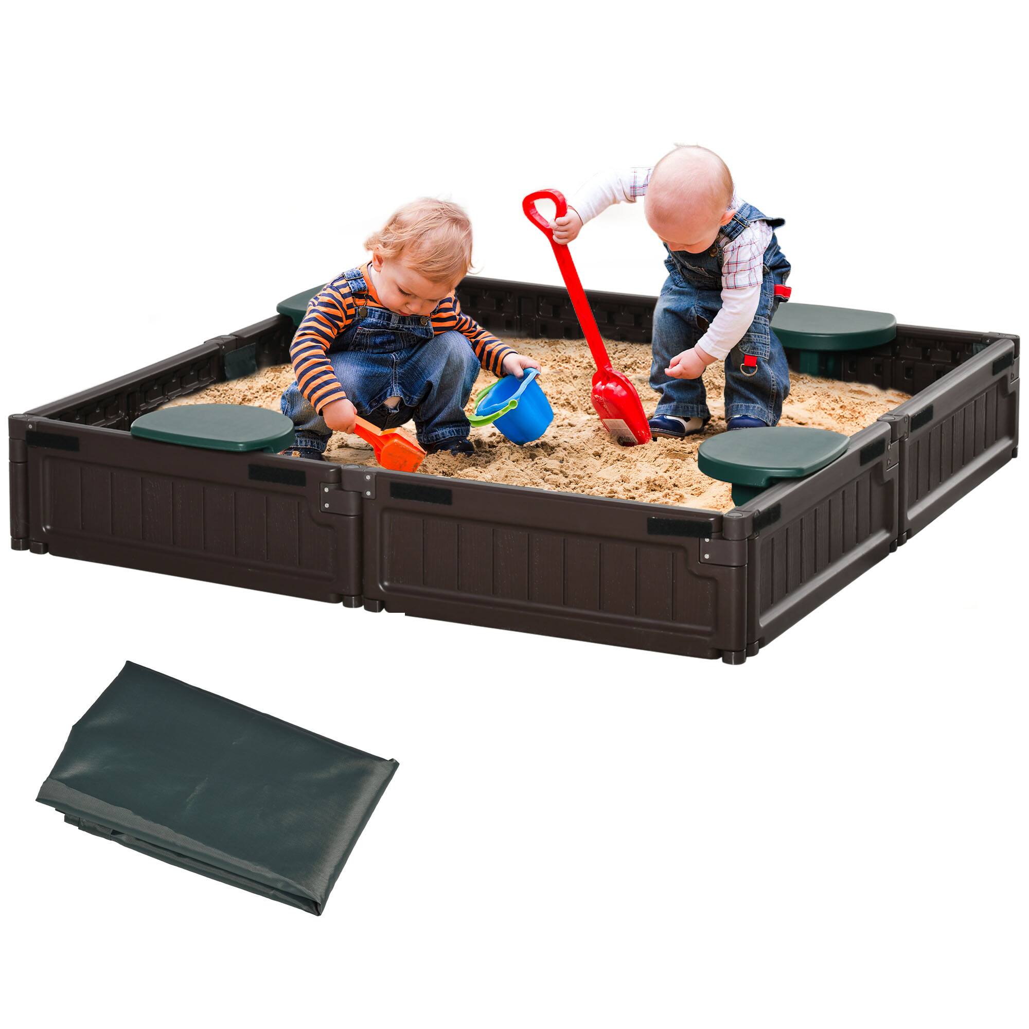 Outsunny - Outdoor Sandbox with Cover Garden Bed, Easy Assembly for Backyard, Brown