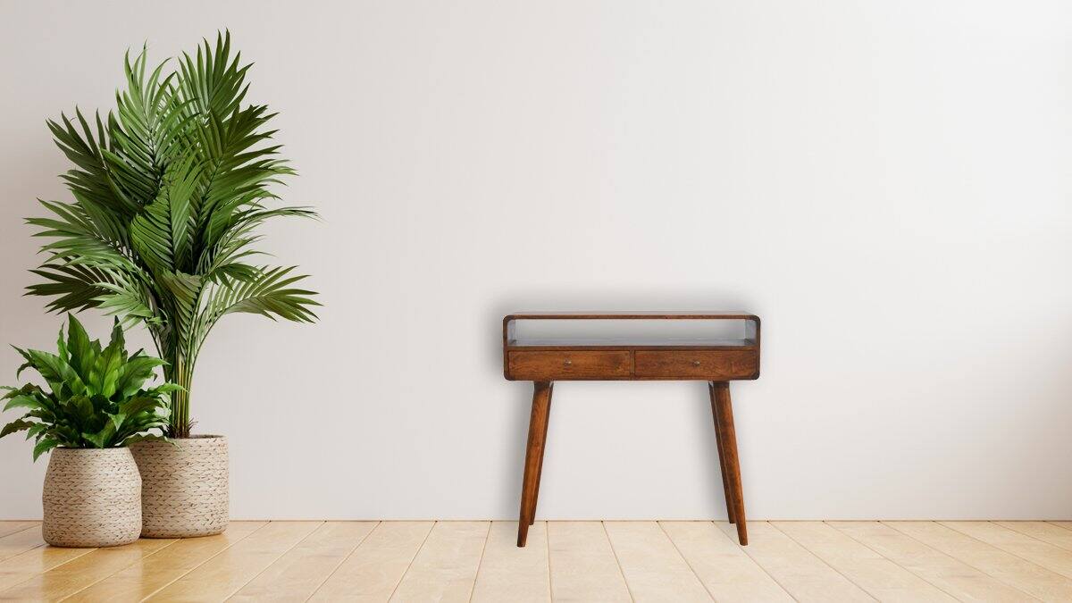 Alt View 9. Artisan Furniture - Artisan Furniture Solid Wood Curved Chestnut Console Table - Brown.
