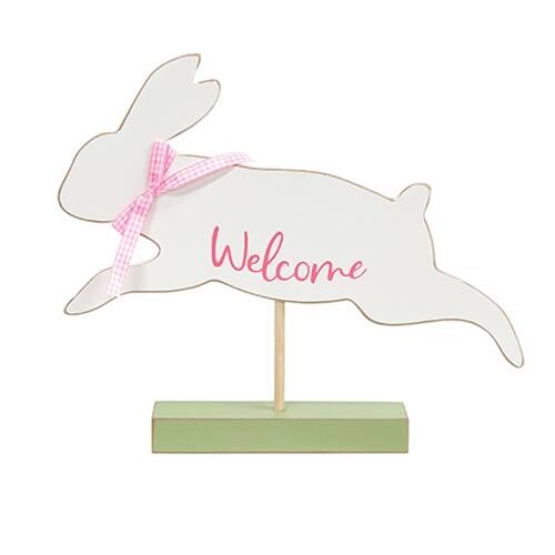 Front. BreeBe - "Welcome" Jumping Bunny on Base - Multi.