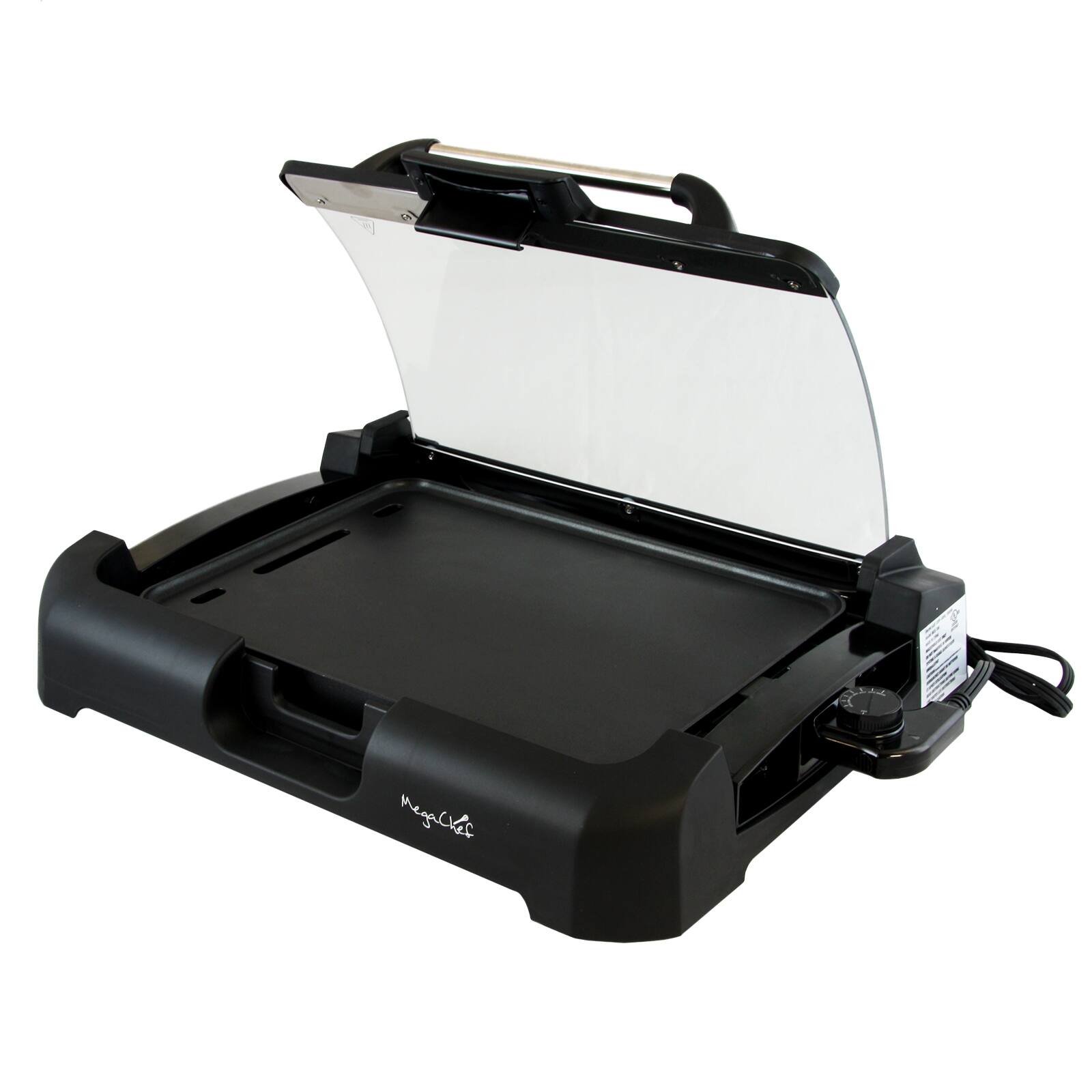 Alt View 2. MegaChef - Megachef Reversible Indoor Grill and Griddle with Removable Glass Lid - Black.