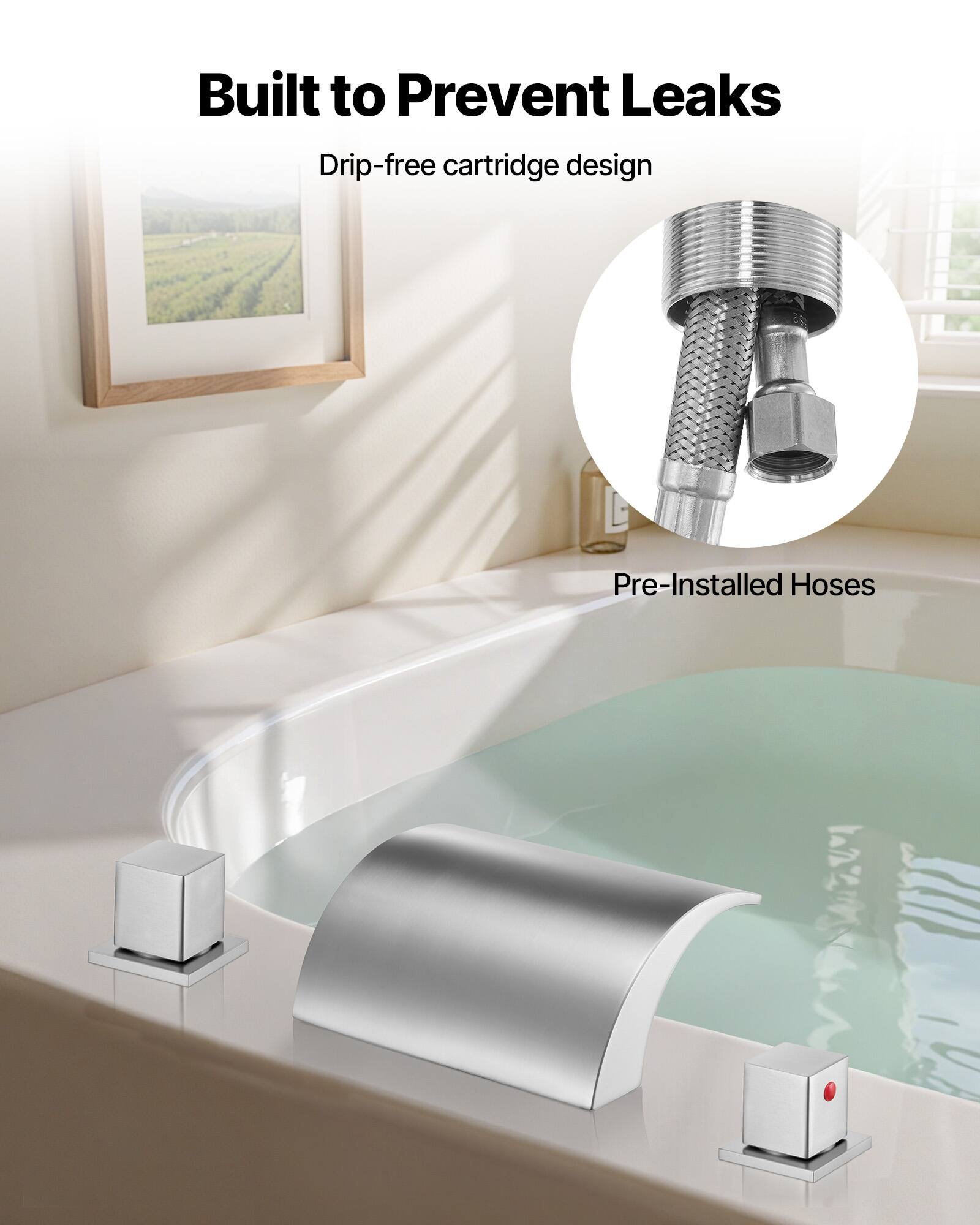 Built to Prevent Leaks

Drip-free cartridge design

Pre-Installed Hoses