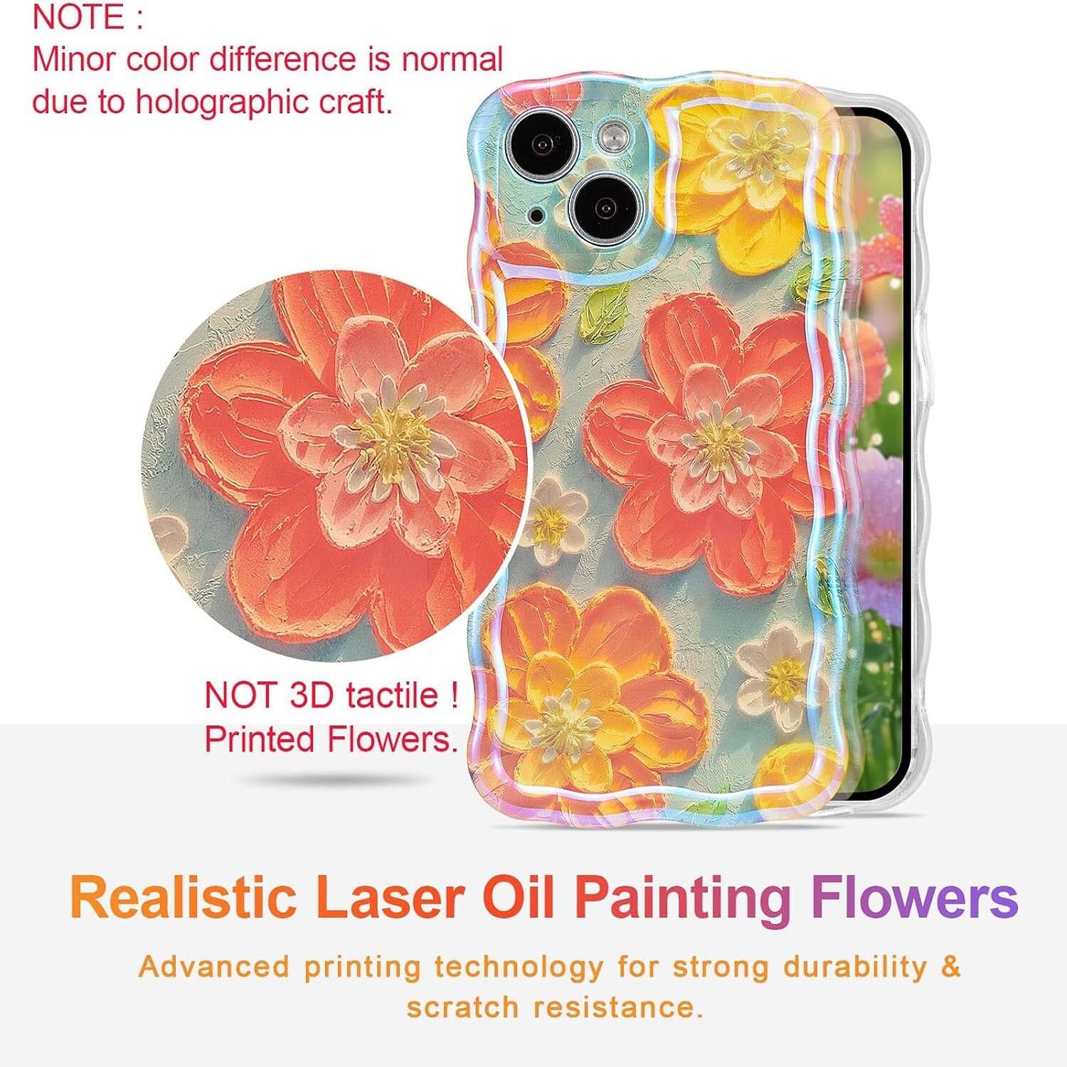 iPhone - ハル Case for iPhone 14, Colorful Retro Oil Painting Flower Laser