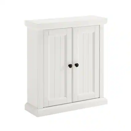 Front. Crosley Furniture - Seaside Wall Mounted Storage Cabinet - Distressed White.