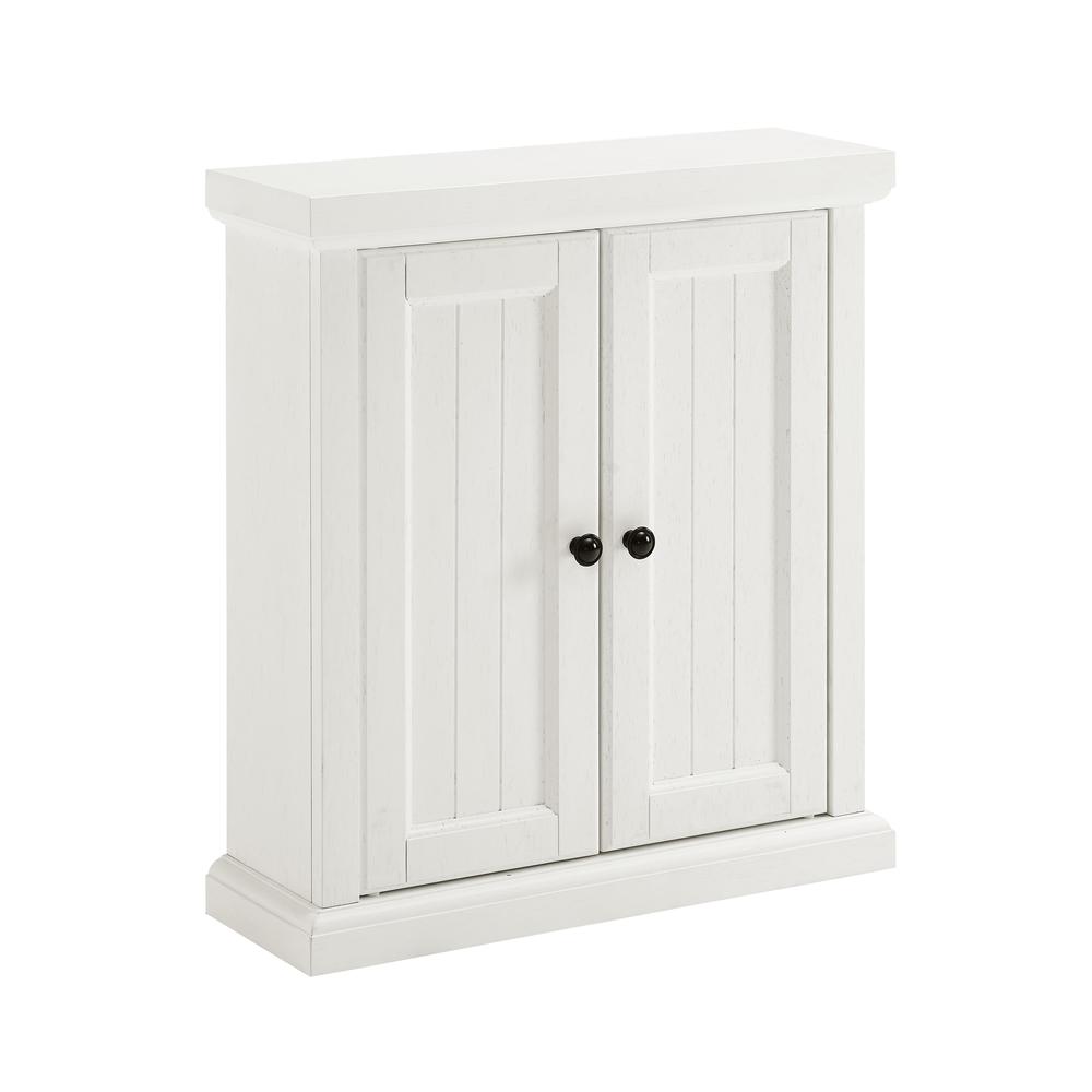Front. Crosley Furniture - Seaside Wall Mounted Storage Cabinet - Distressed White.