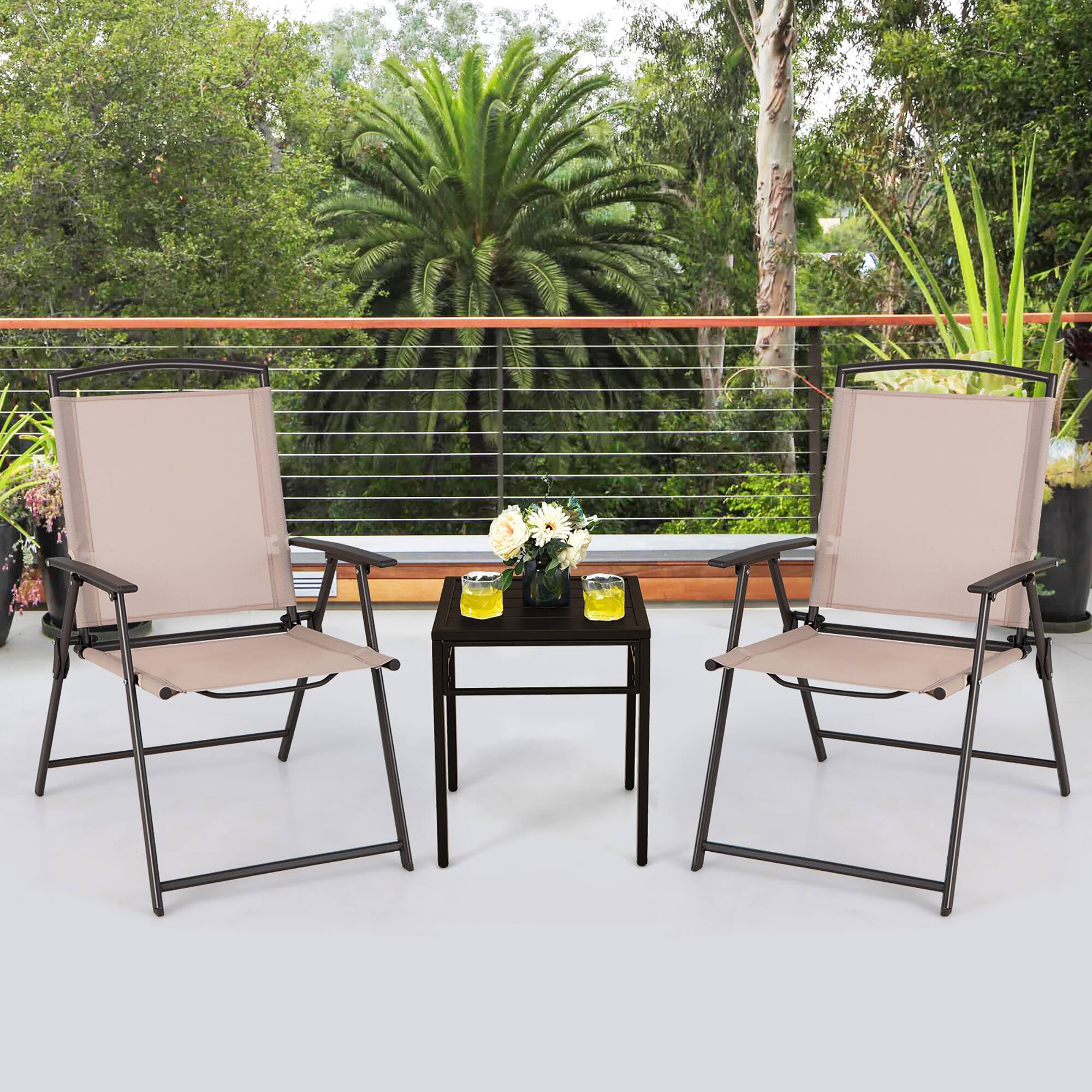 Alt View 2. Costway - Costway 4 pcs Patio Folding Sling Dining Chairs Armrests Steel Frame Outdoor - Beige.