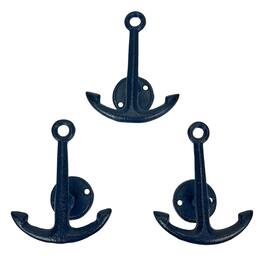 Things2Die4 - Set of 3 Cast Iron Anchor Wall Hooks Nautical Coat Towel Hat Hangers Décor - Navy
