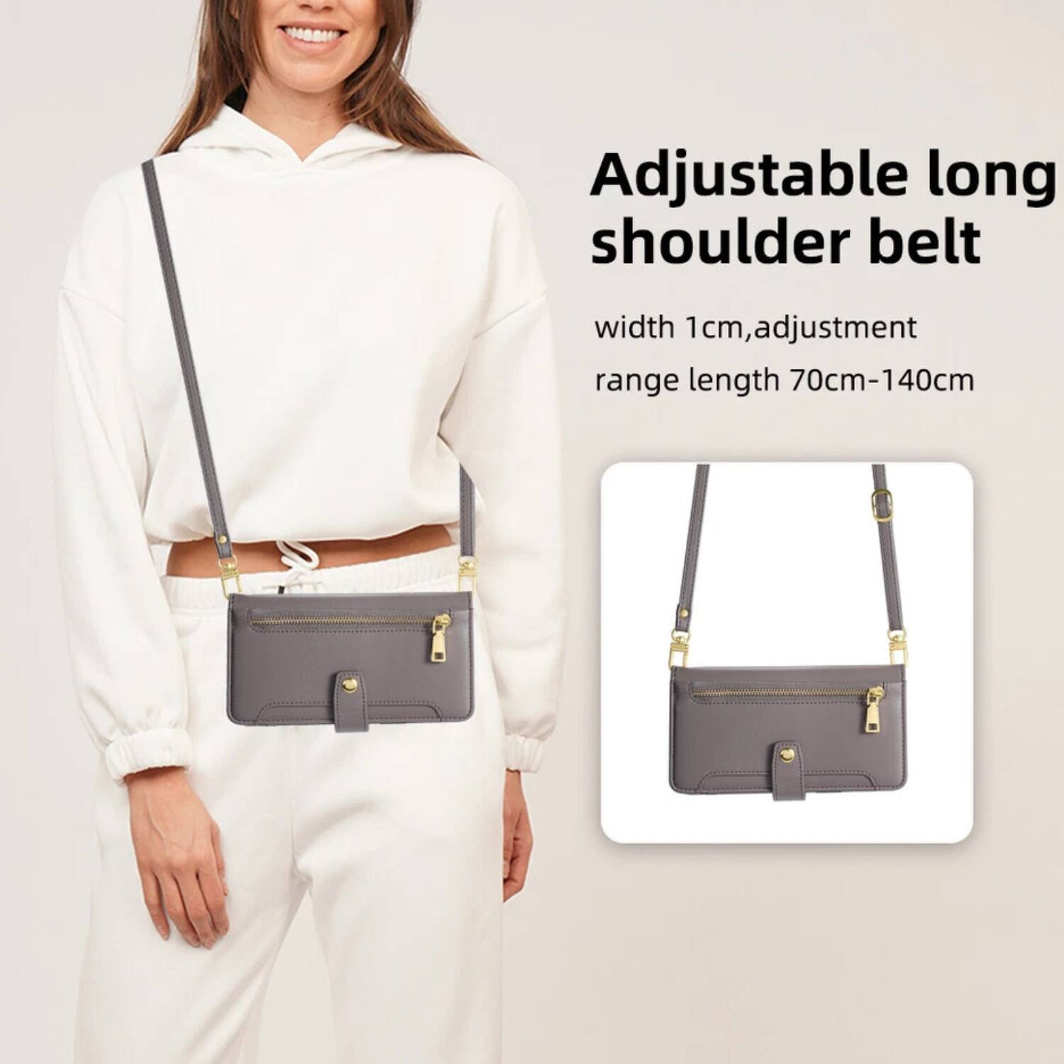 Adjustable long shoulder belt  
width 1cm, adjustment range length 70cm-140cm
