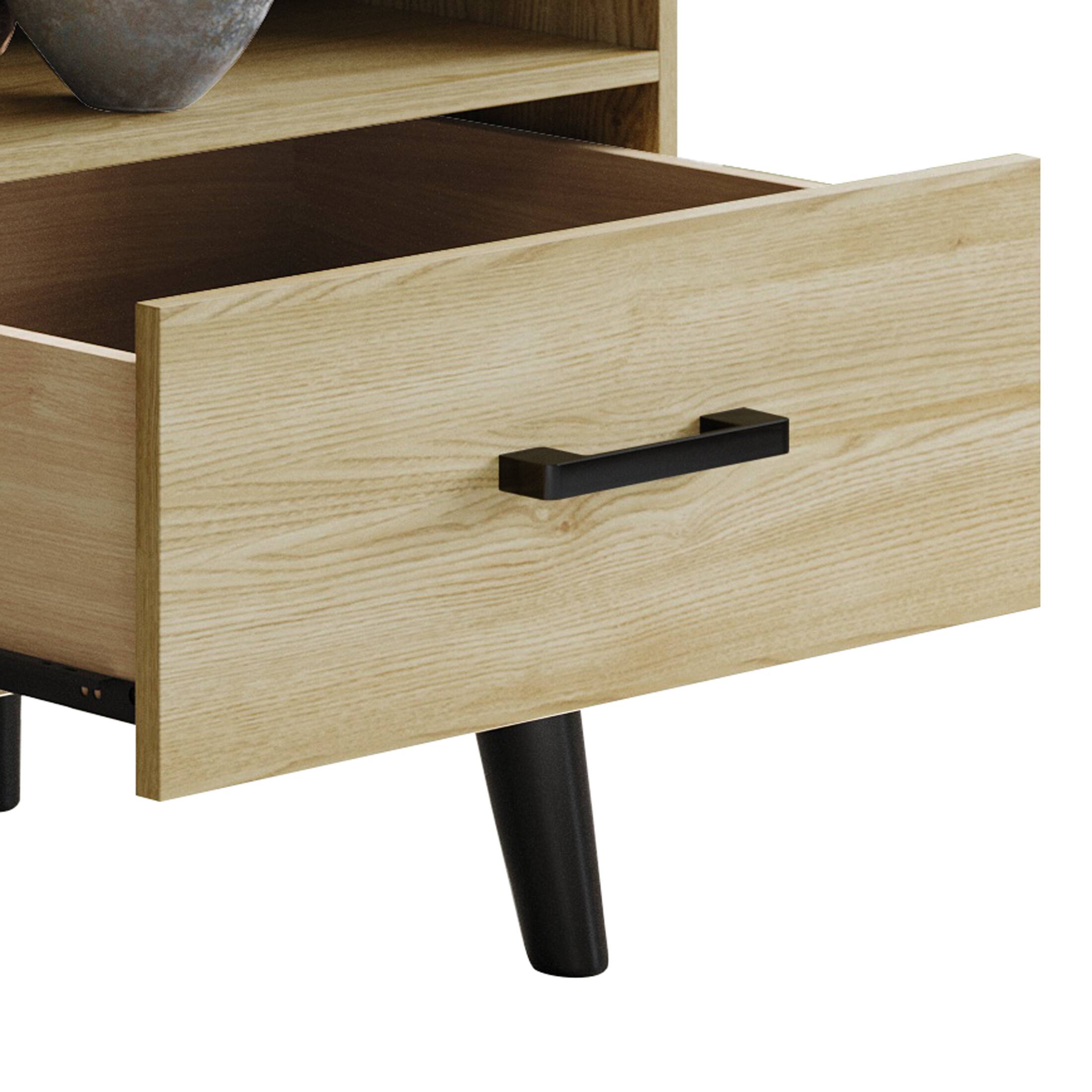 Alt View 4. ChaletPosh - Mid-Century TV Stand with Dual Drawers and 4 Open Cubes, Sanremo Light Oak - Light Oak.