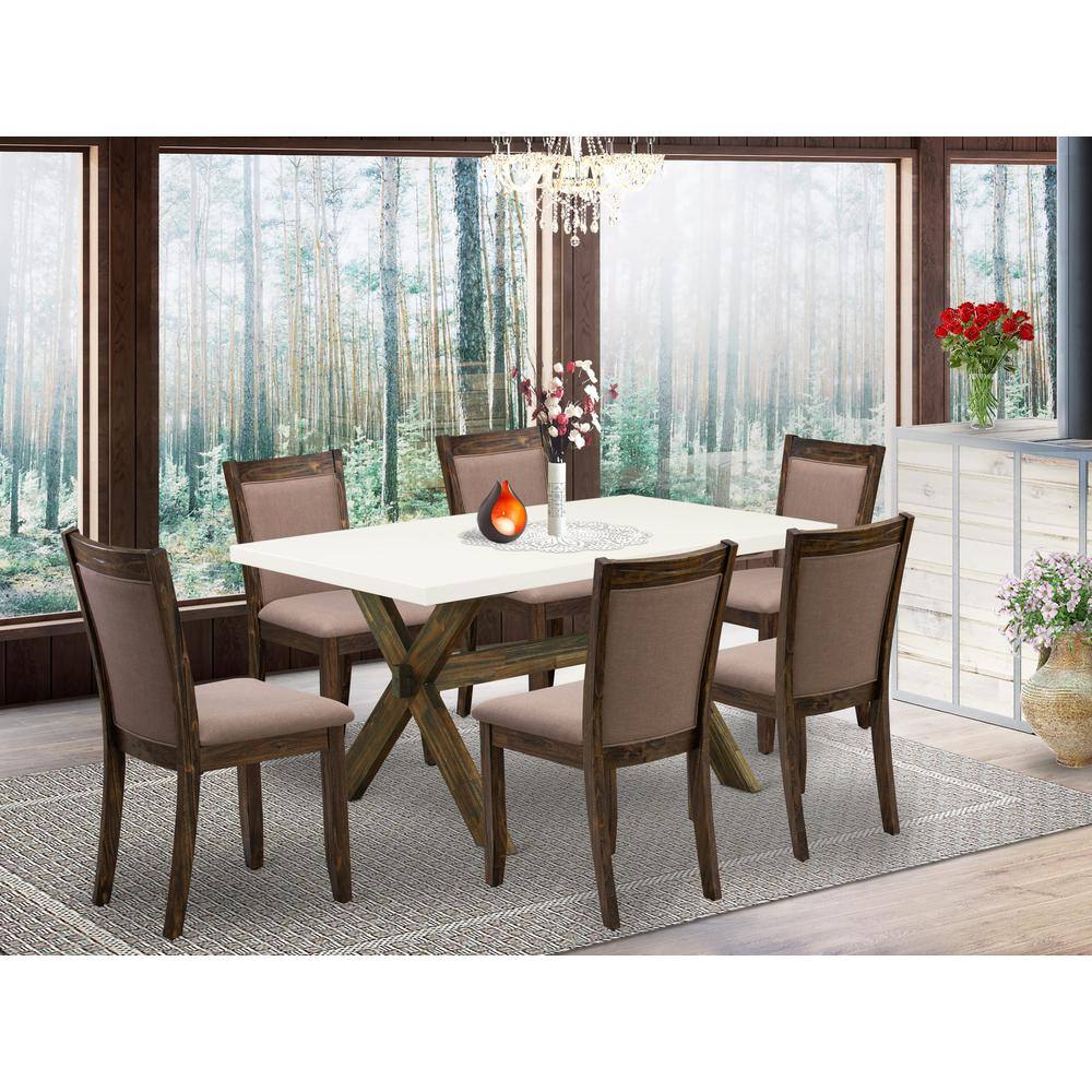 Alt View 3. East West Furniture - X726MZ748-7 - 7-Pc Dinette Set - 6 Parson dining room chairs and 1 Modern Dining Table (Distressed Jacobean Finish) - Multi-Color.