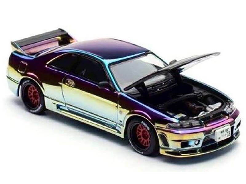 Alt View 1. Pop Race - Skyline GT-R (R33) RHD Chameleon Chrome with Carbon Hood "APA XPO 2025 Exclusive" 1/64 Die Cast Model Car by Pop Race.