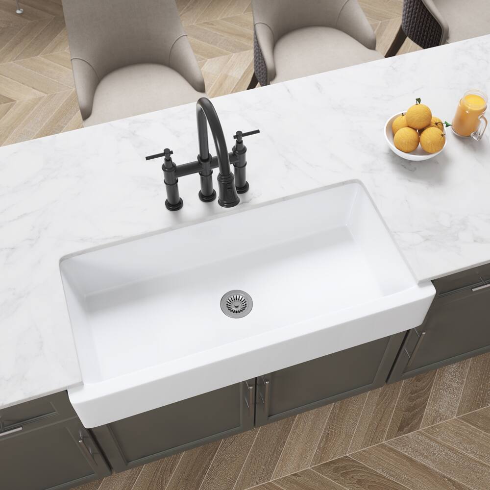 Alt View 8. Siljoy - White Farmhouse Sink Deep Apron Sink Undermount Farmhouse Kitchen Sink Single Farm Sink - White.