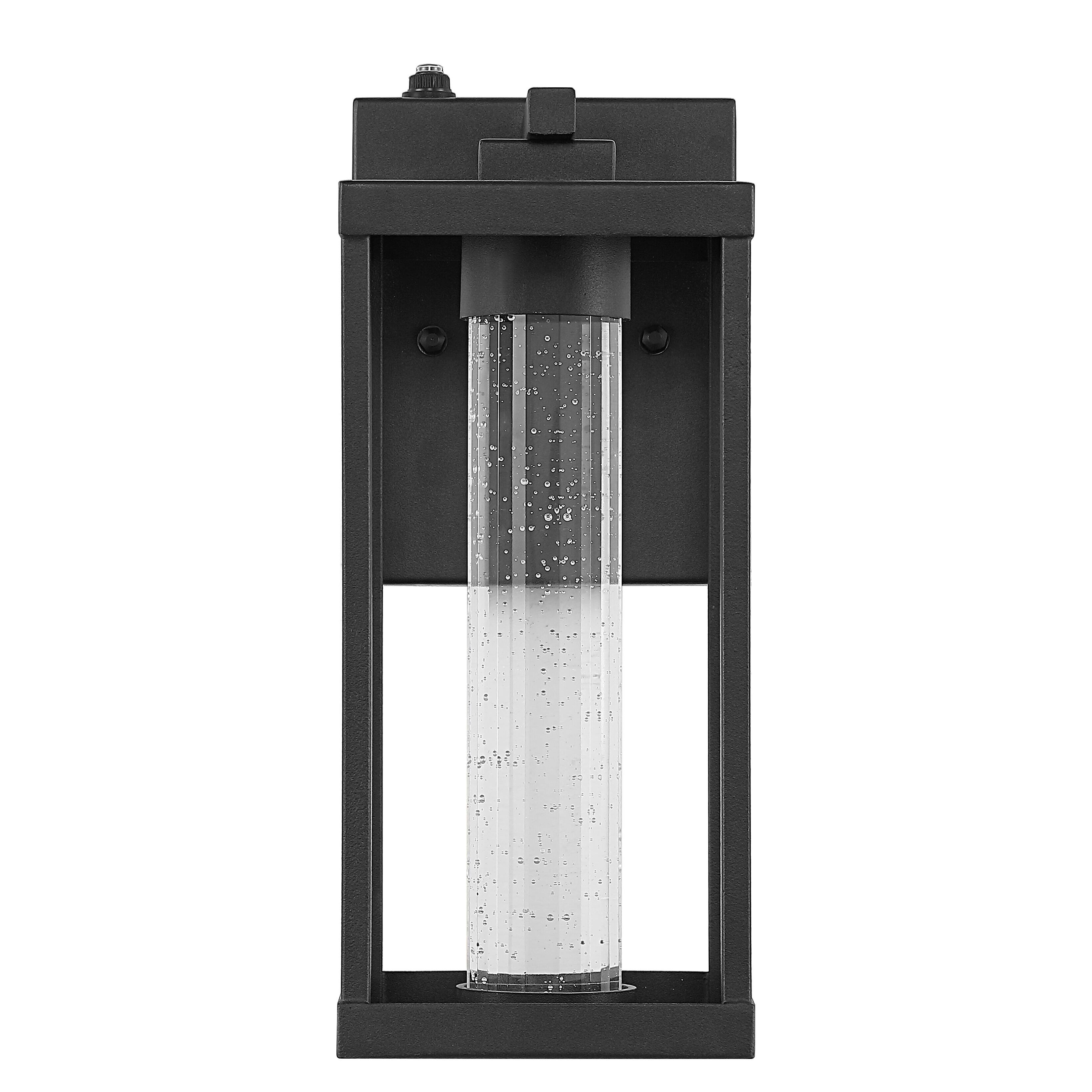 Alt View 10. Jonathan Y - Juno 4.75" 1-Light Industrial Vintage Iron/Seeded Glass with Dusk-to-Dawn Sensor Integrated LED Outdoor Sconce, Black - Black.