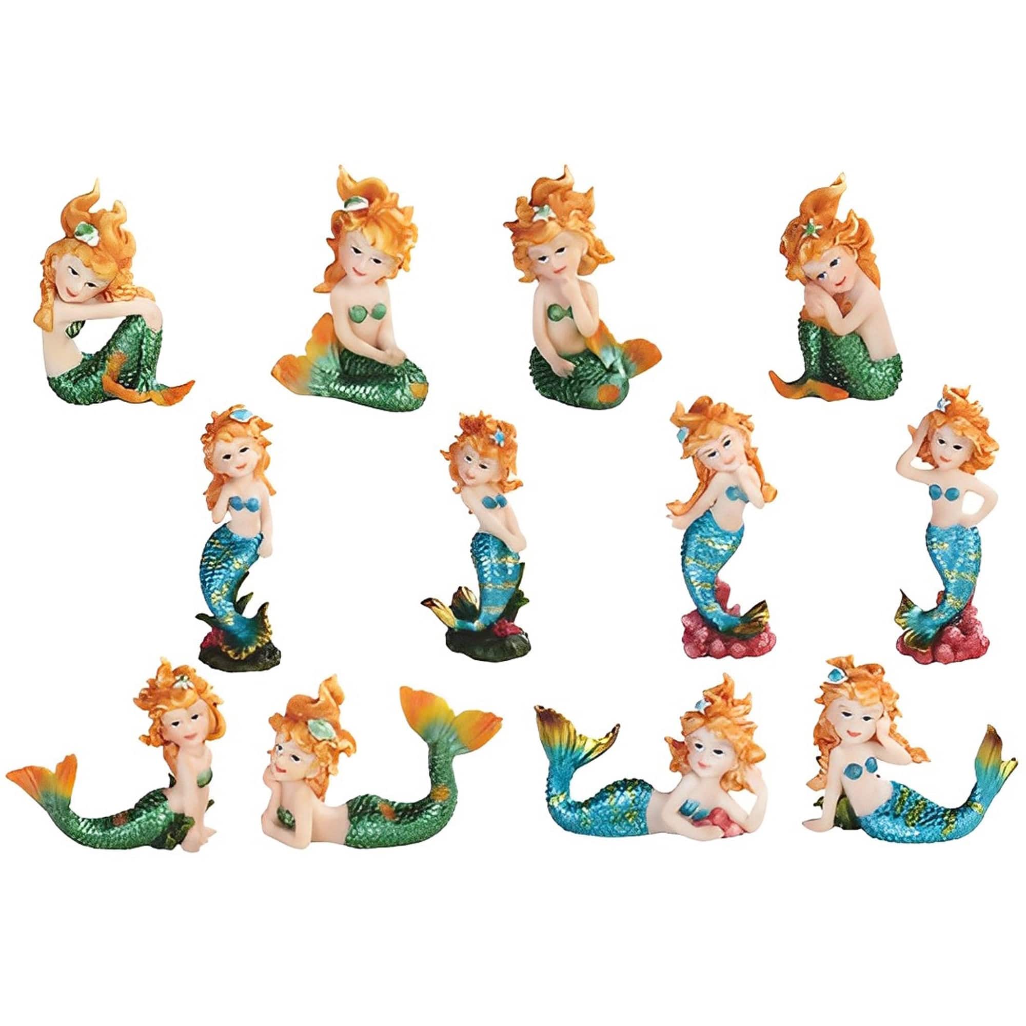 FC Design - 12-PC Set Mini Mermaid with Different Poses 2"H Figurine Statue Office Desk Tabletop Home Decor Gift - Multi-Color
