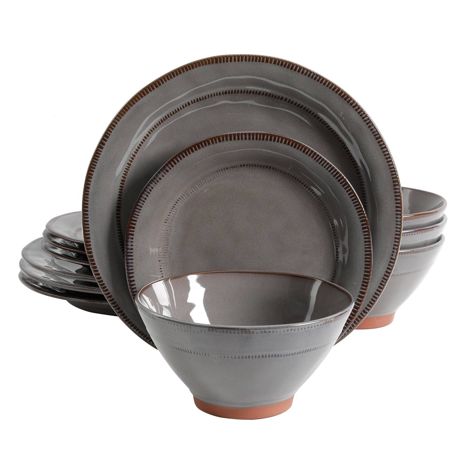 Alt View 1. Gibson - Gibson Elite Terranea 12 Piece Dinnerware Set in Grey - Gray.