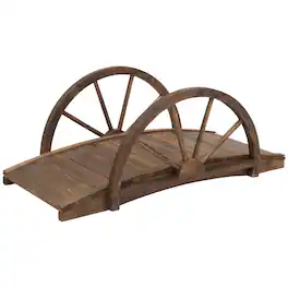 Outsunny - Wooden Garden Bridge Arc Footbridge with Half-Wheel Style Railings & Solid Fir Construction - Stained Wood Color