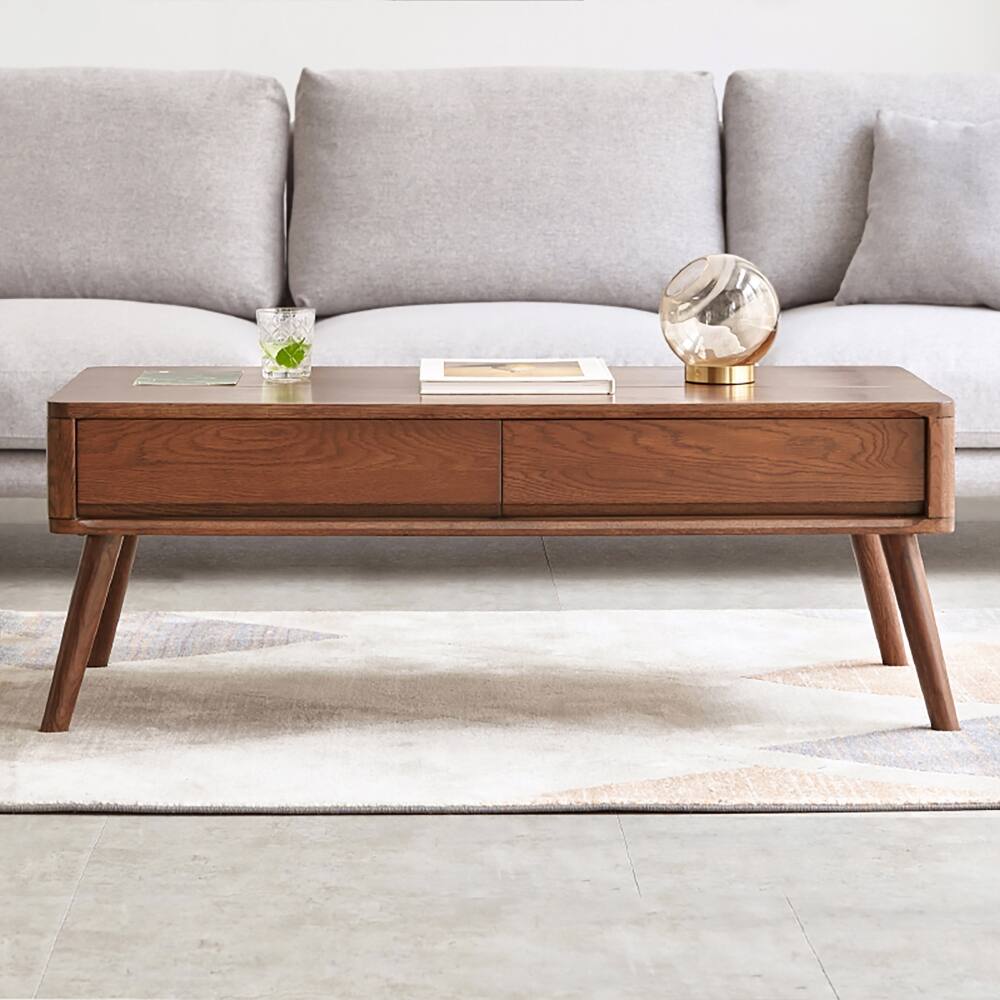 Alt View 1. Loheer - Loheer Lift Top Coffee Table Solid Oak Wood Elevating Center Table with Hidden Storage Walnut Work From Home Desk - Walnut.
