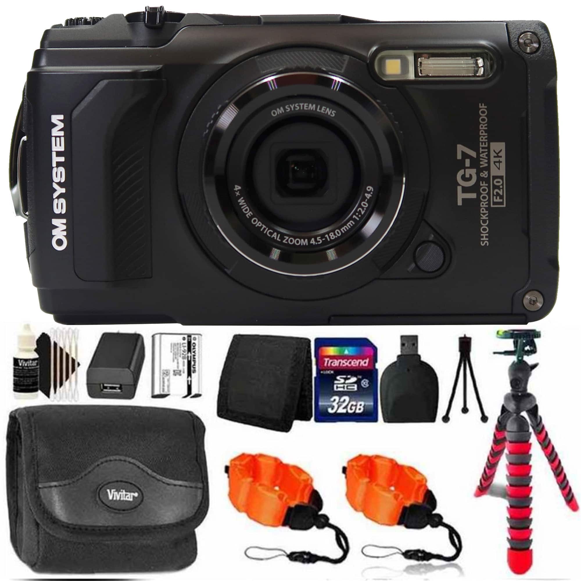 OM System - Tough TG-7 Digital Camera with 32GB Memory Card Accessory Kit - Black