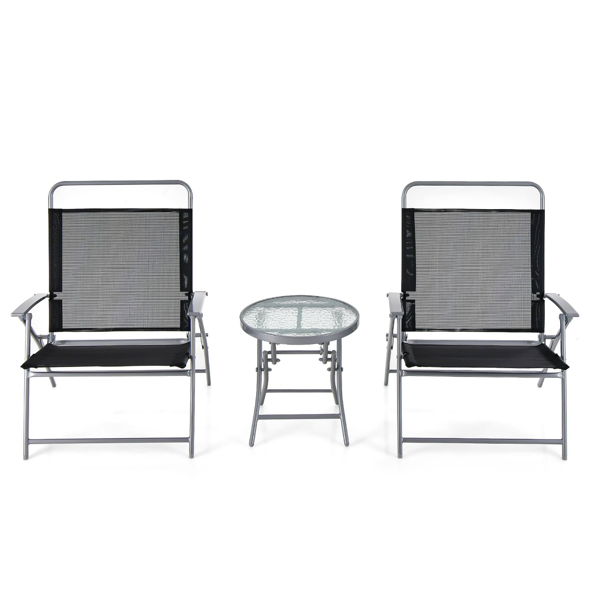 Alt View 1. Gymax - Gymax 3 Piece Patio Folding Chair Set w/ Coffee Table & Extra-Large Seat Porch Backyard Poolside - Black, Silver.