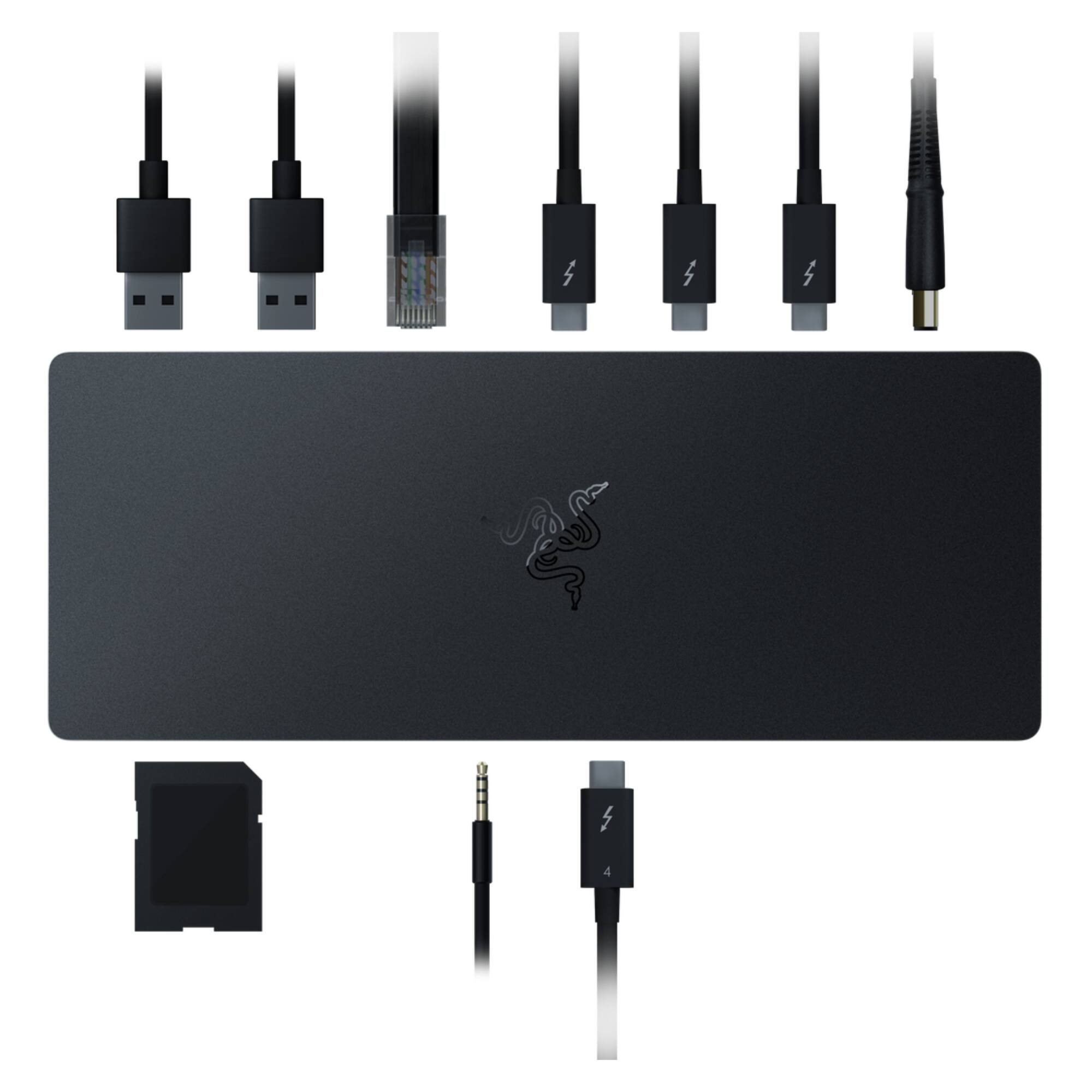 Front. Razer - Thunderbolt 4 Certified Dock with Chroma RGB Lighting and 10 Ports for PC and Mac - Black.