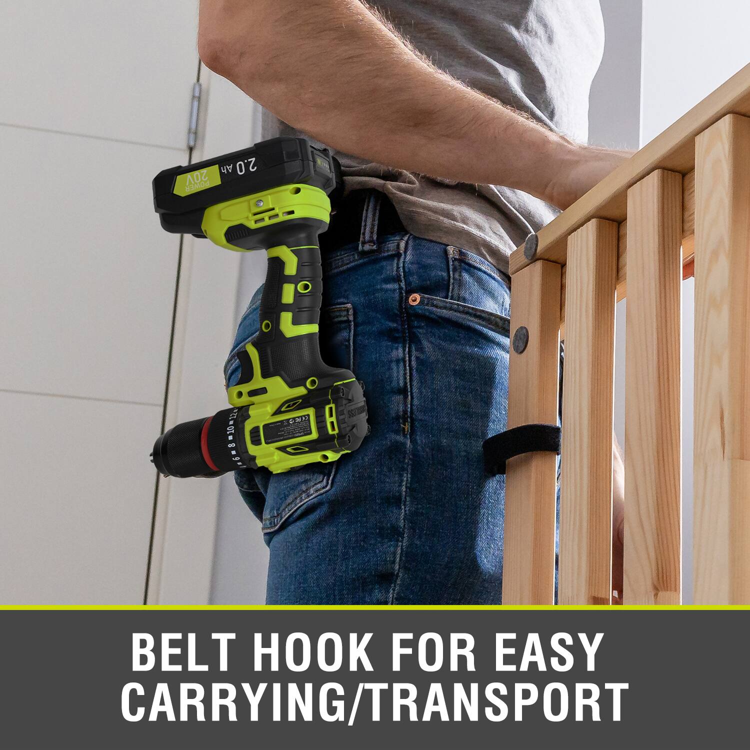 Ah 2.0 20V POWER O I N 10 - 8uge O - A  
BELT HOOK FOR EASY CARRYING/TRANSPORT