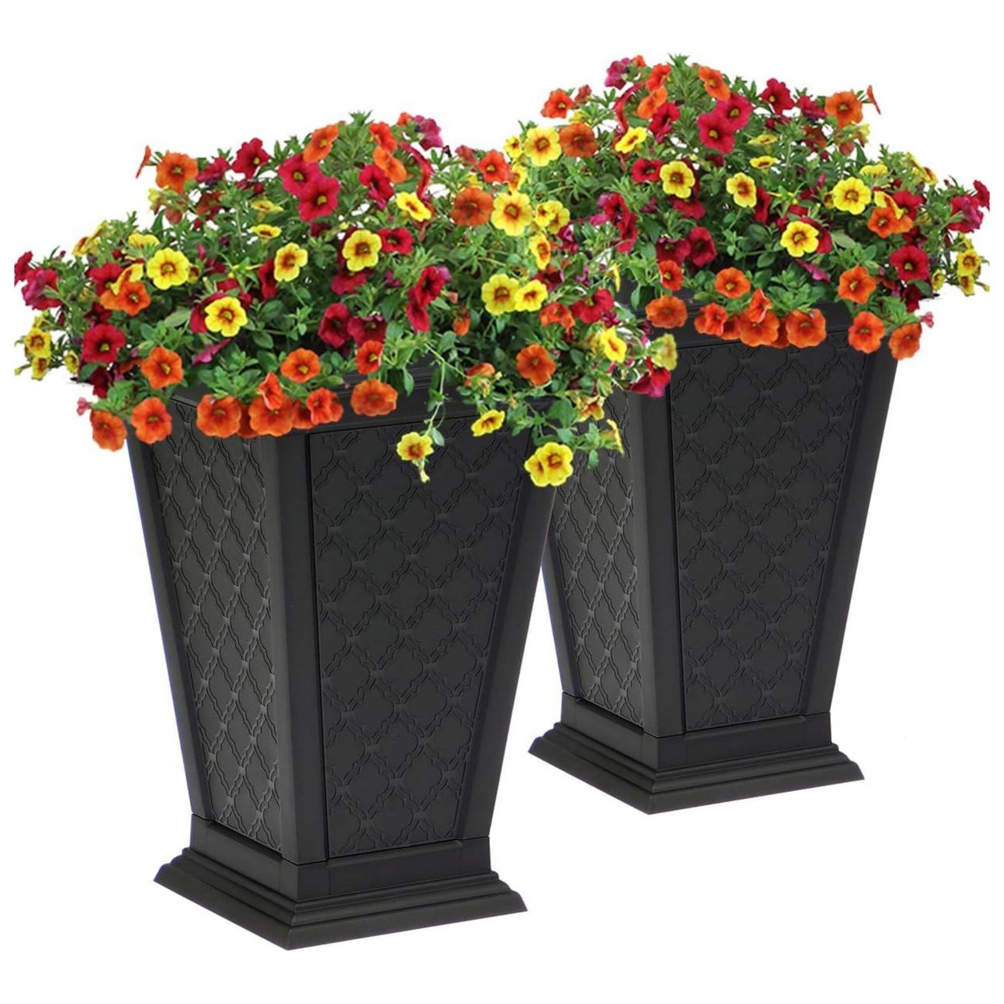 Alt View 4. FCMP Outdoor - FCMP Outdoor Modemmo Self-Watering Planter, Casablanca Pattern, Black, Set of 2.