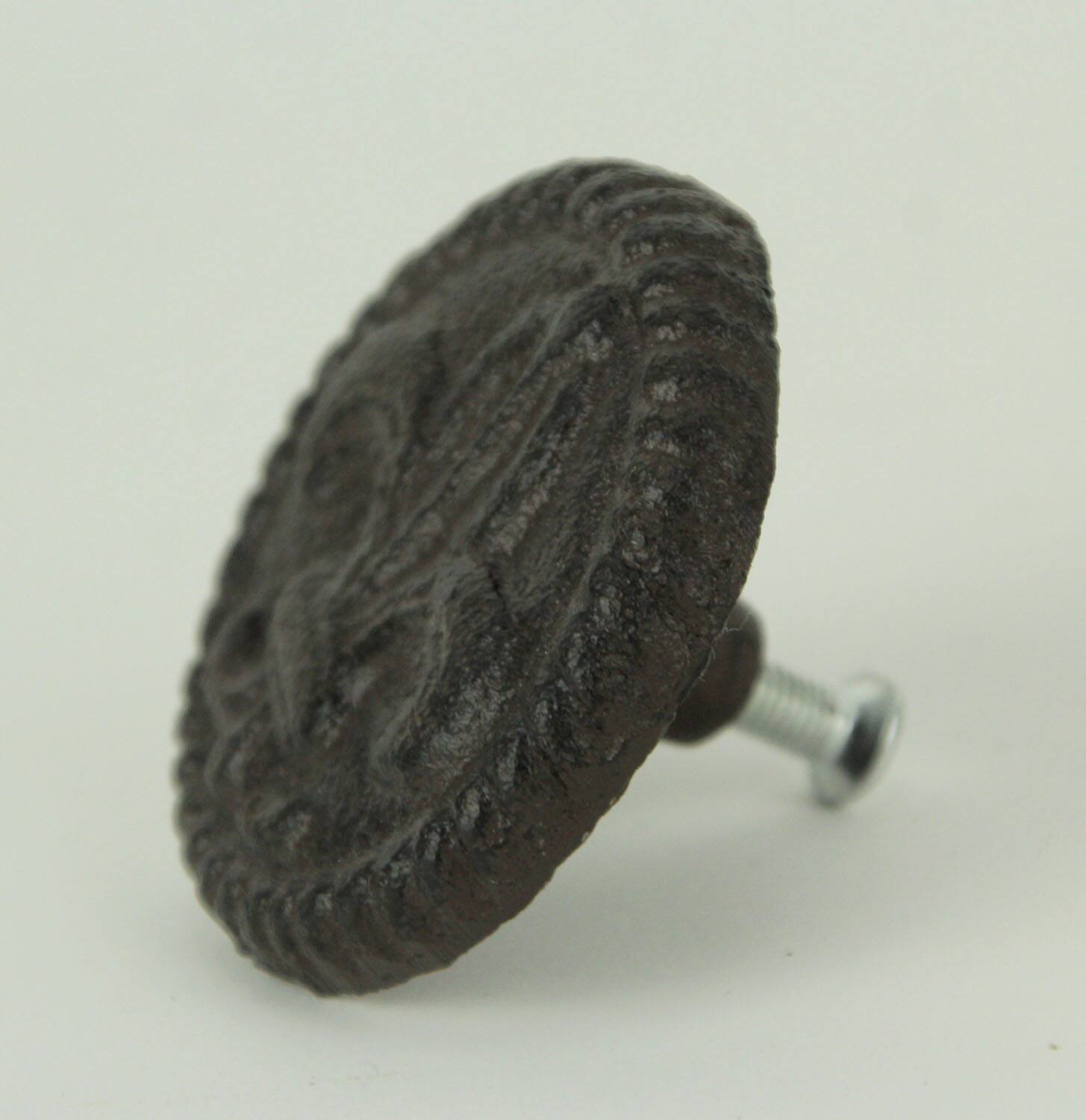 Alt View 1. De Leon Collections - Brown Cast Iron Fleur De Lis Round Cabinet Knobs or Drawer Pulls Set of 12 - Brown.
