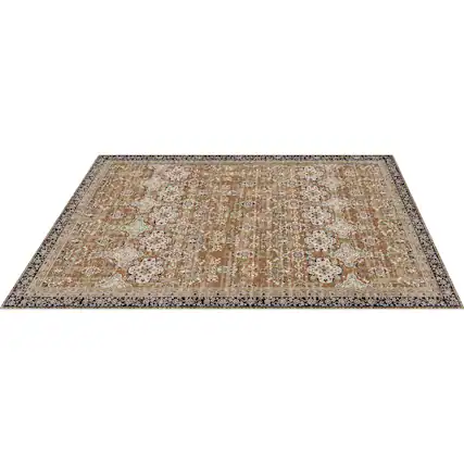 Front. VEVOR - Area Rug, 7.5 x 9.5 ft Large Washable Rug, Non-Slip and Tear-Resistant Soft Carpet, Pet & Child Friendly Vintage Rugs - Brown Green.