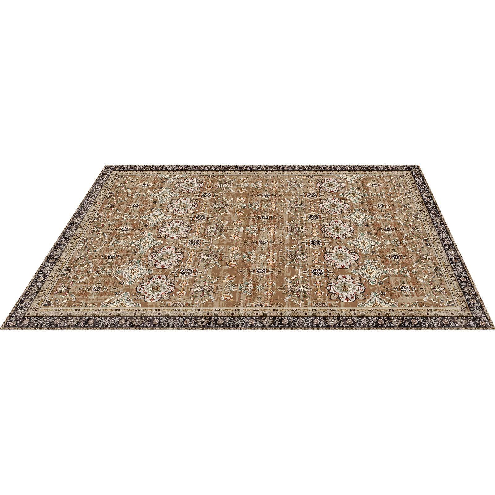 VEVOR - Area Rug, 7.5 x 9.5 ft Large Washable Rug, Non-Slip and Tear-Resistant Soft Carpet, Pet & Child Friendly Vintage Rugs - Brown Green