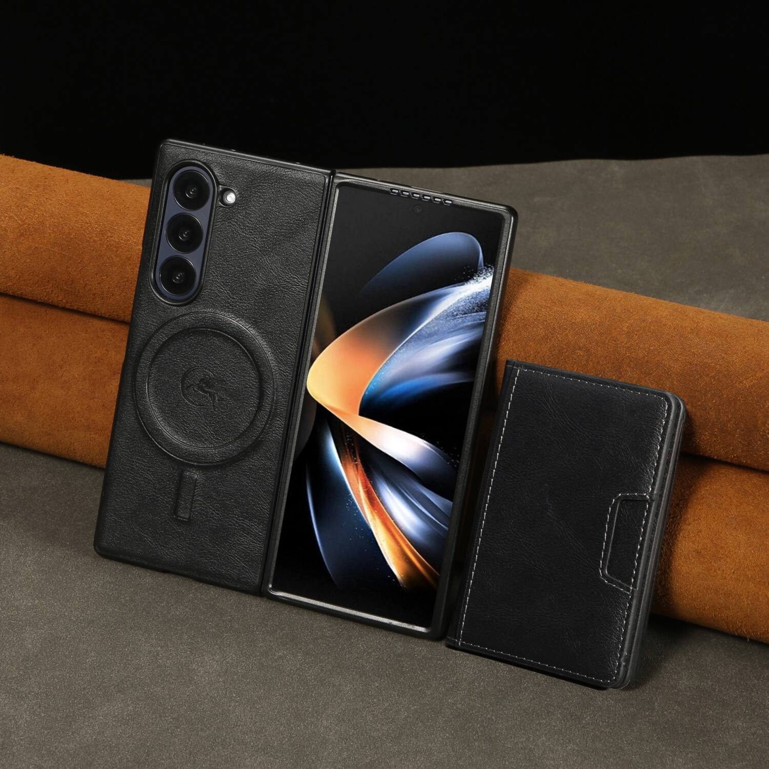 Back. Dteck - 2-in-1 Magnetic Wallet Case for Samsung Galaxy Z Fold8 Ultra Shockproof Detachable Leather Cover - Black.