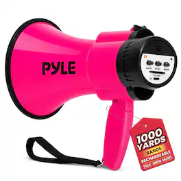 Pyle - 30W Handheld Megaphone Bullhorn with Siren, USB-C Charging & Talk/Music Modes - Pink