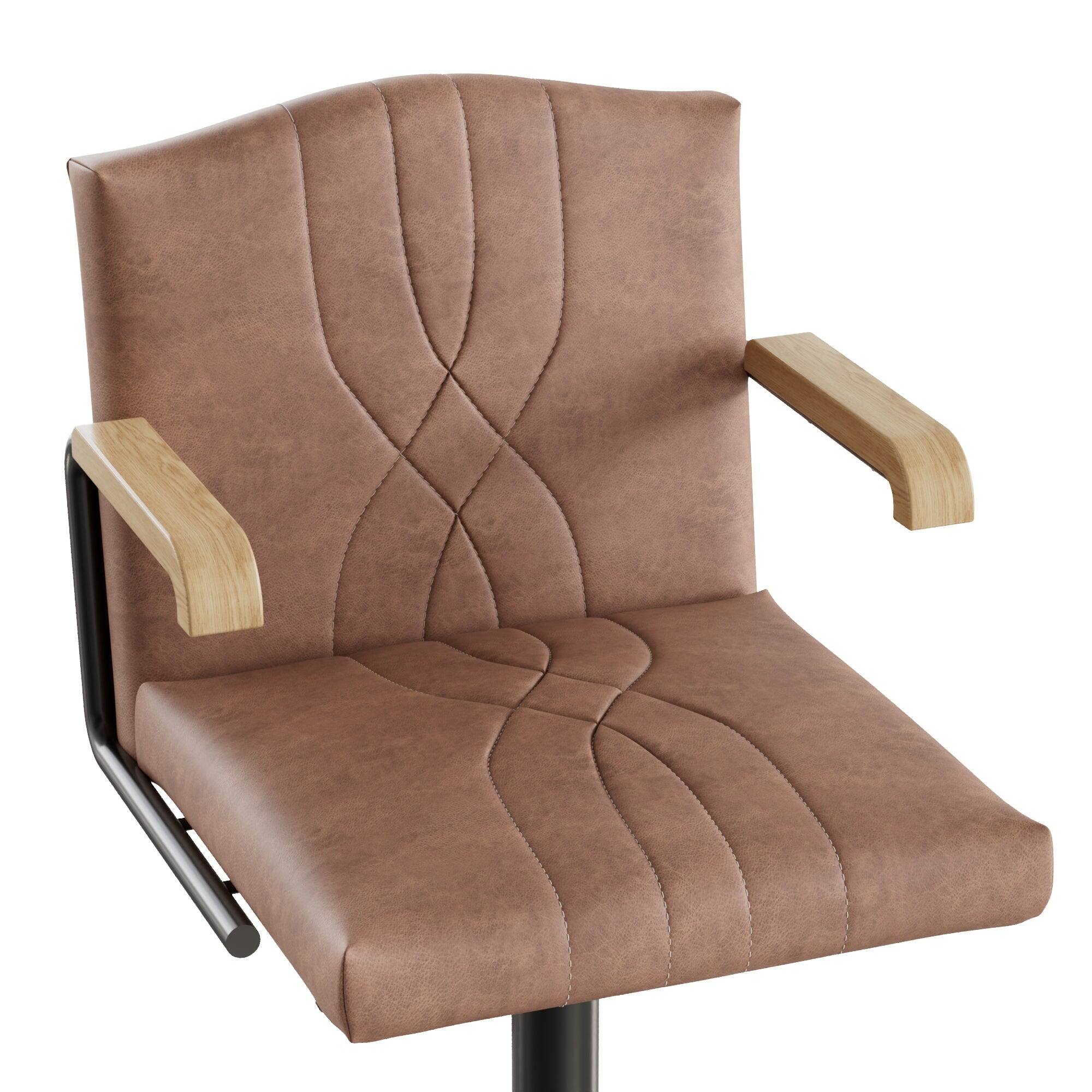 Alt View 2. Vecelo - Set of 2 PU Leather Bar Stool with Adjustable Height - Brown Swivel Bar Stool with Footrest - Brown.