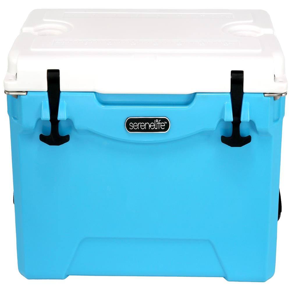 Front. SereneLife - SereneLife Ultra-Tough 35 Quart Rotomolded Cooler Box, Holds Upto 48 Cans, Keeps Ice Up to 5 Days, Heavy-Duty Insulated - Blue.