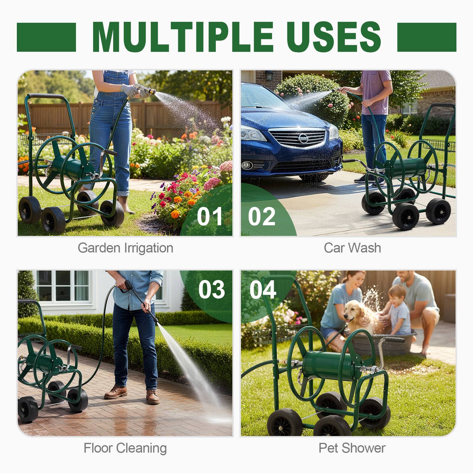 MULTIPLE USES

01 Garden Irrigation

02 Car Wash

03 Floor Cleaning

04 Pet Shower