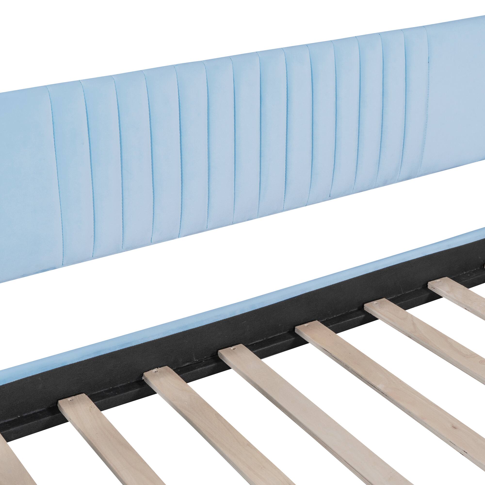 Alt View 7. Tiramisubest - Upholstered Daybed Sofa Bed Twin Size With Trundle Bed and Wood Slat, Light Blue - Light Blue.