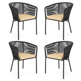 Gymax - Patio Dining Chair Set of 4 w/Backrest Armrests Washable Cushions Metal Frame - Black