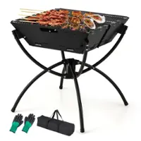 Costway - 3-in-1 Portable Charcoal Grill Folding Camping Fire Pit with Carrying Bag & Gloves Coffee - Coffee - Angle_Zoom